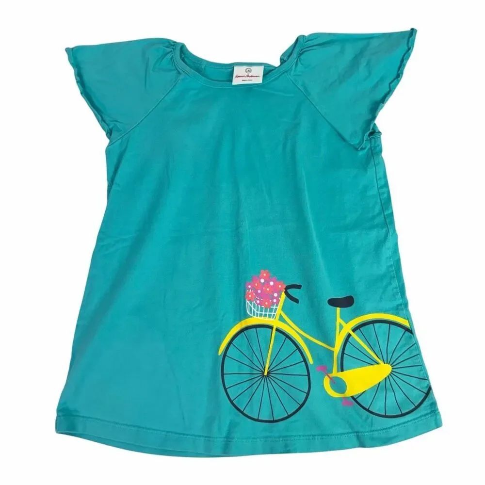 Hanna Anderson Teal 6-7 Short Sleeve Bicycle Print Dress